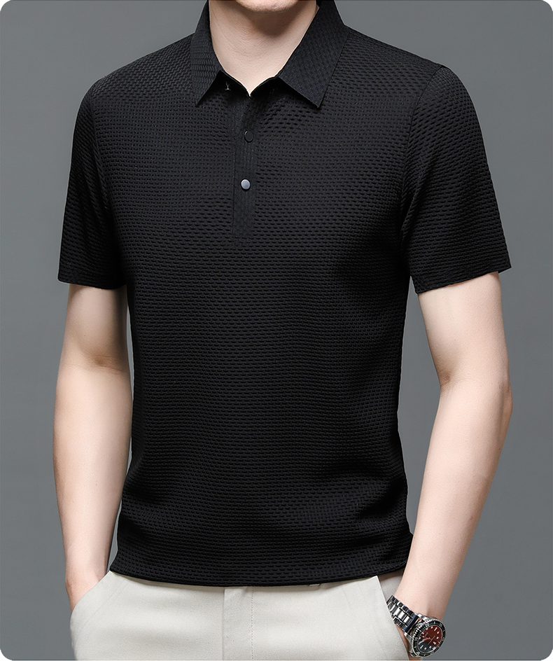 Men's Textured Knit Polo Shirt – Short Sleeve Button Placket Smart Casual