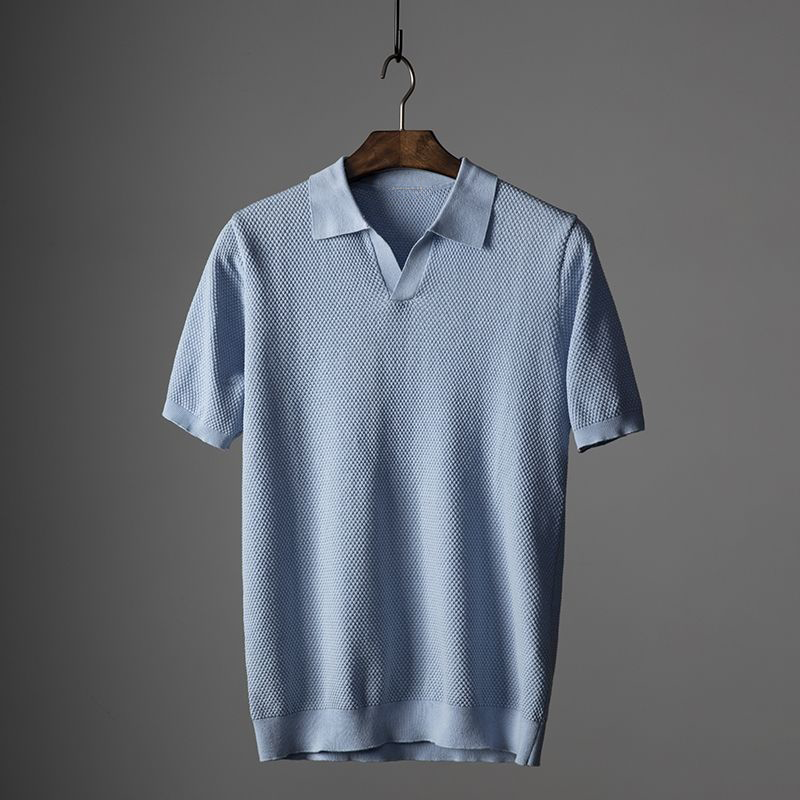 Men's Textured Knit Polo Shirt – Short Sleeve Open Collar Golf Casual