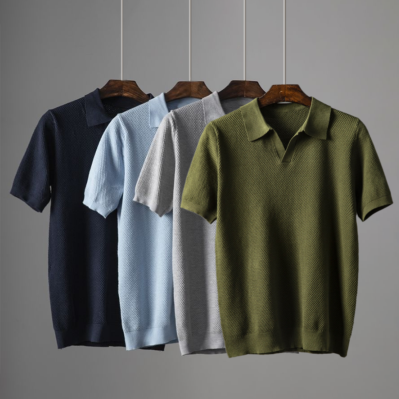 Men's Textured Knit Polo Shirt – Short Sleeve Open Collar Golf Casual