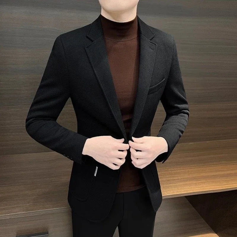 Men's Textured Notch Lapel Blazer – Single Breasted Tailored Casual
