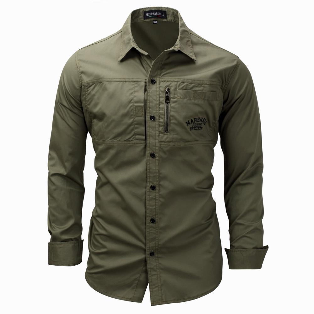 Men's Utility Solid Long Sleeve Shirt – Zip Chest Pocket Button Down Outdoor