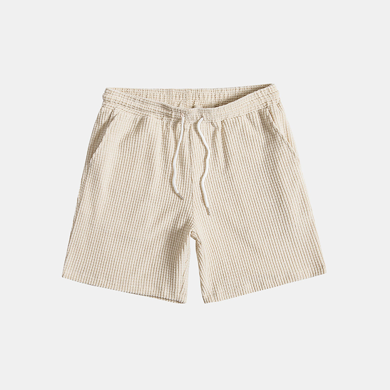 Men's Waffle Textured 2 Piece Set – Short Sleeve Shirt Drawstring Shorts Summer