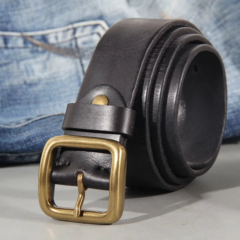 Men's Western Belt – Wide Strap Brass Pin Buckle Distressed Vintage Country