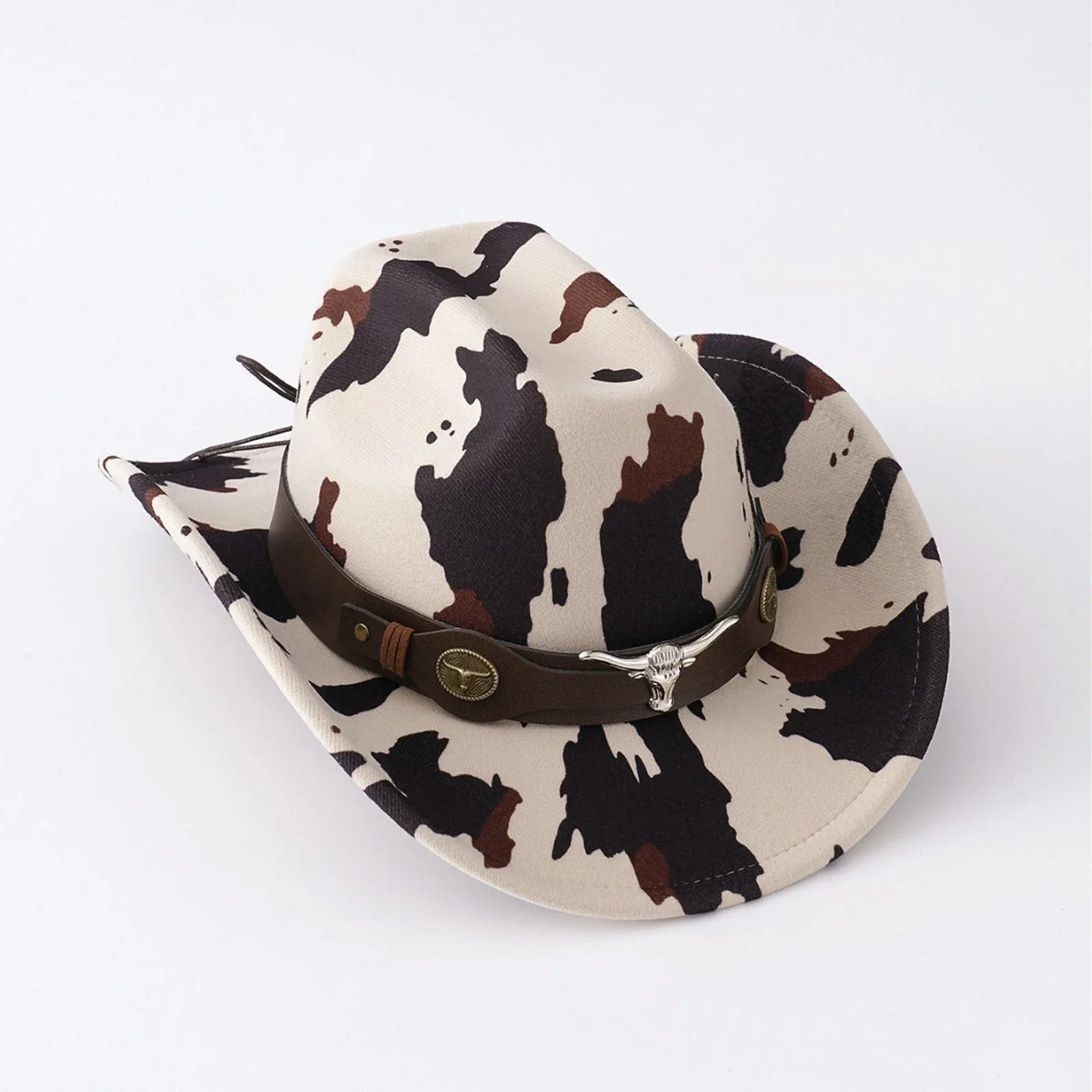Men's Western Cow Print Cowboy Hat – Wide Brim Longhorn Band Festival