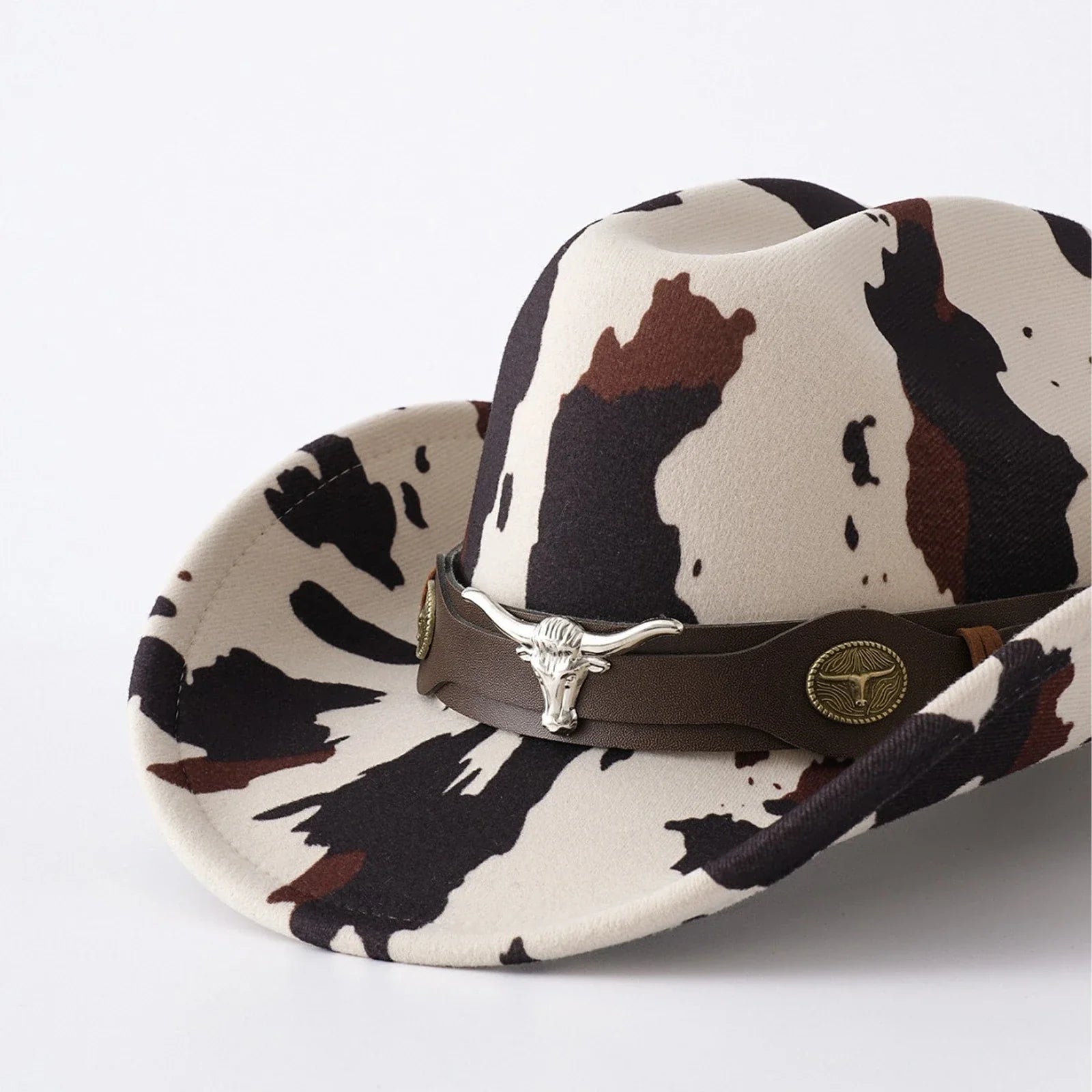 Men's Western Cow Print Cowboy Hat – Wide Brim Longhorn Band Festival
