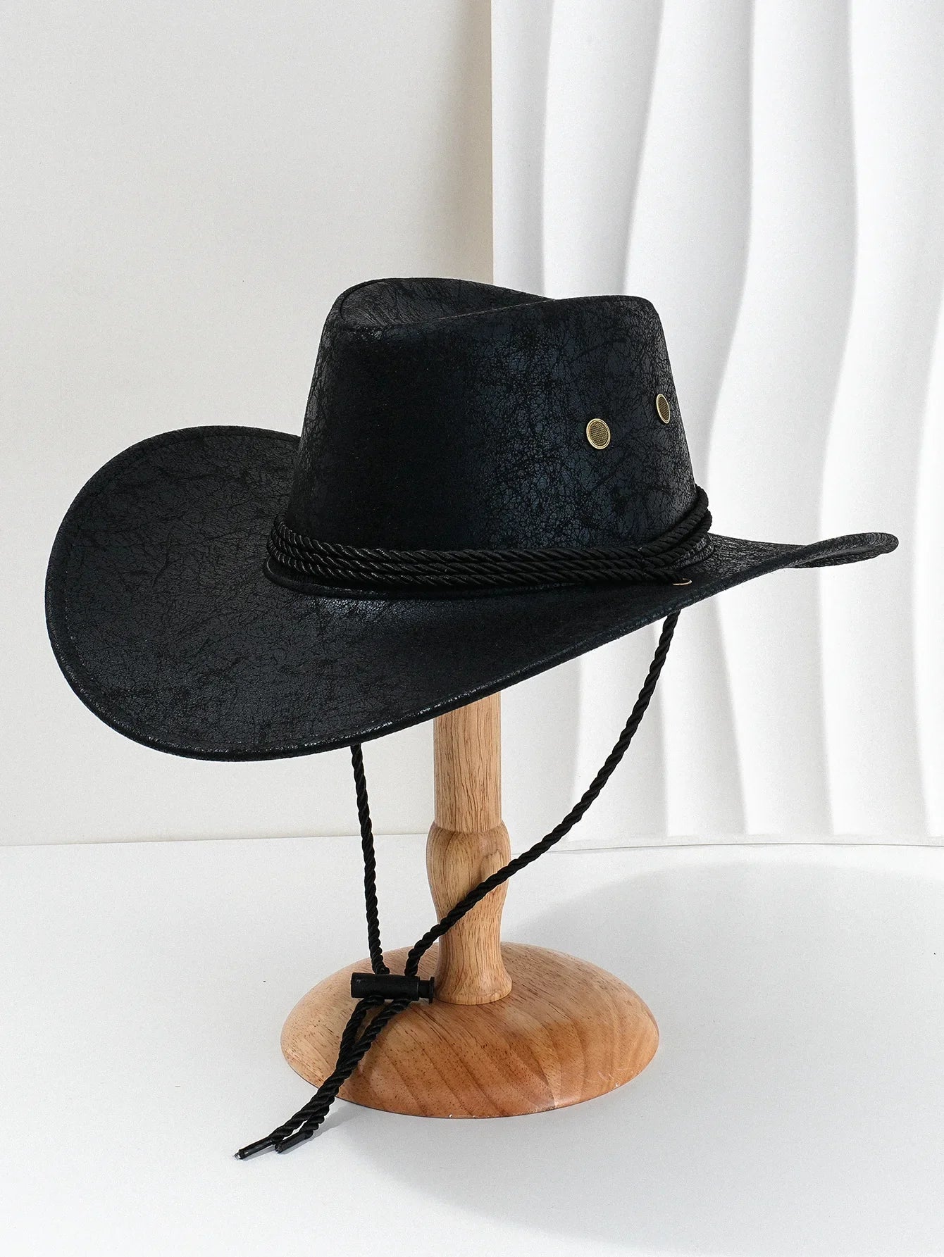 Men's Western Cowboy Hat – Distressed Faux Leather Wide Brim Chin Strap Outdoor