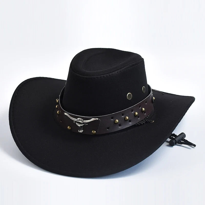Men's Western Cowboy Hat – Suede Wide Brim Stud Band Longhorn Festival