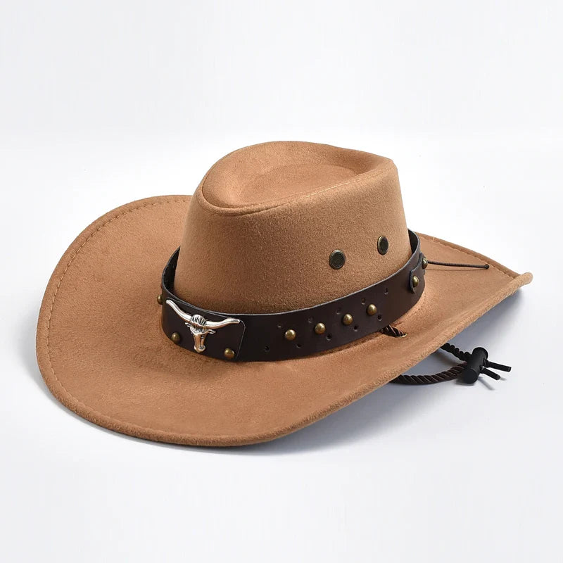 Men's Western Cowboy Hat – Suede Wide Brim Stud Band Longhorn Festival