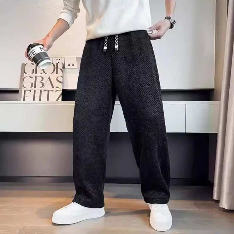 Men's Wide Leg Lounge Sweatpants – Speckle Tweed Drawstring Toggle Casual