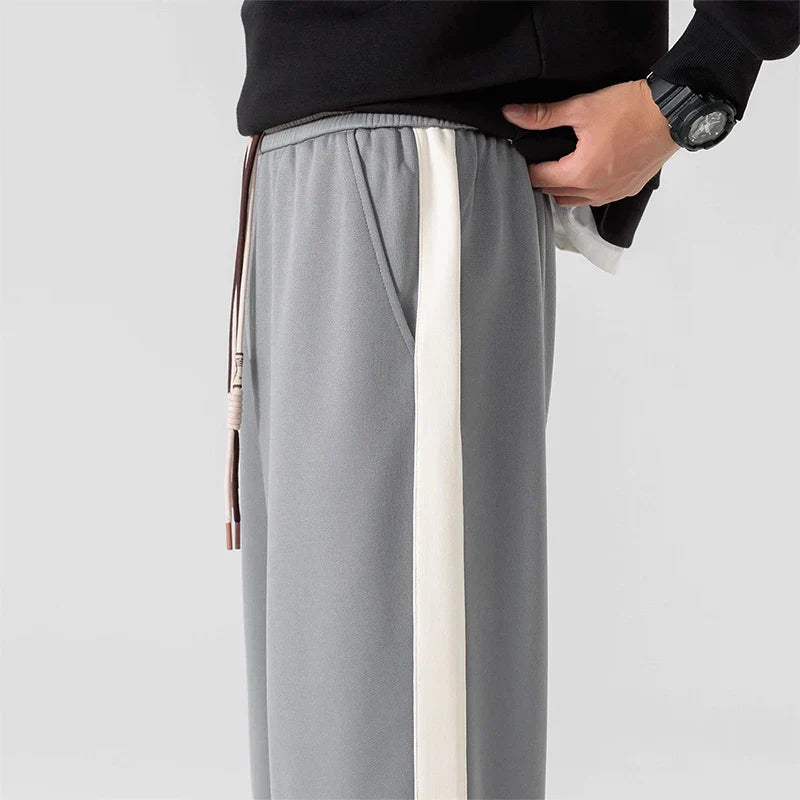 Men's Wide Leg Side Stripe Sweatpants – Drawstring Waist Casual Athleisure