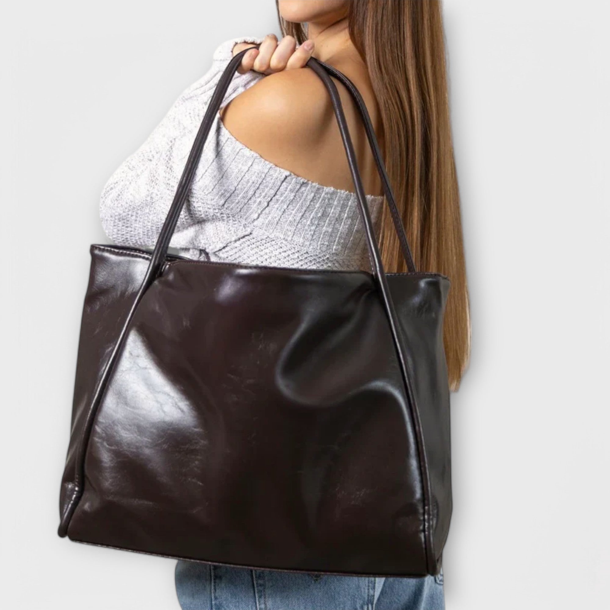 Women's Large Shoulder Bag – Glossy Patent Boxy Dual Strap Work Everyday