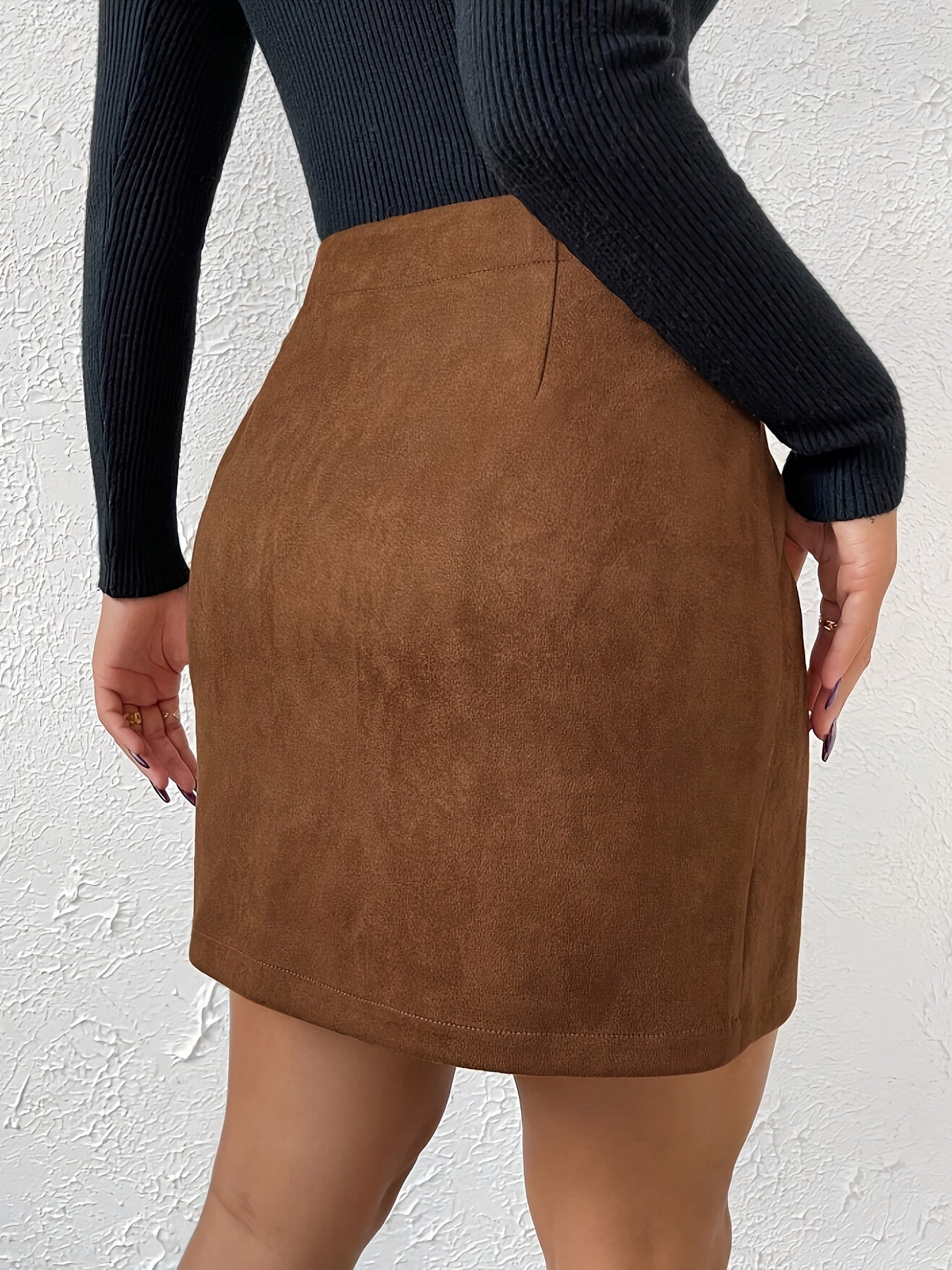 Women's A-Line High Waisted Mini Skirt – Side Zip Slit Hem