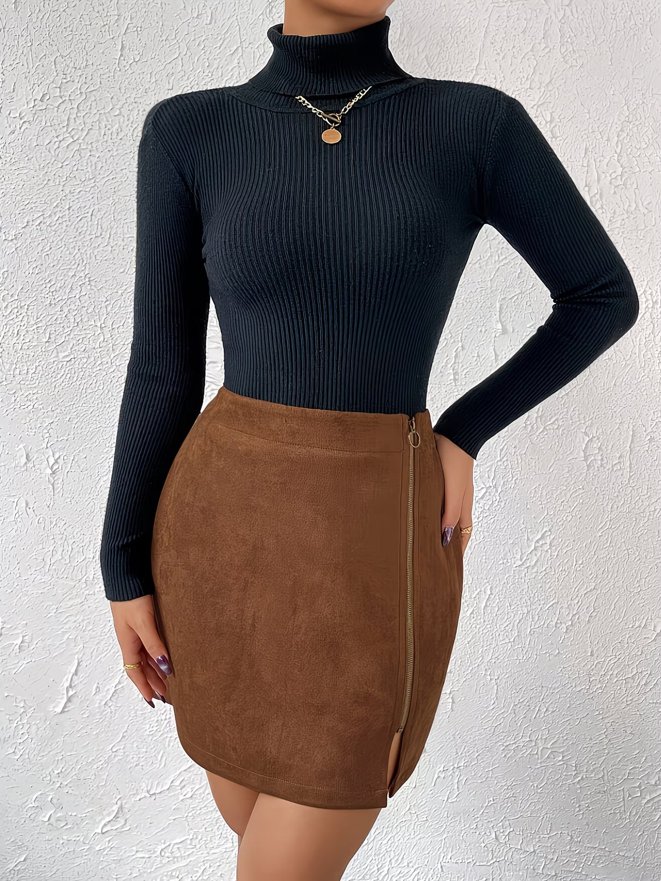 Women's A-Line High Waisted Mini Skirt – Side Zip Slit Hem