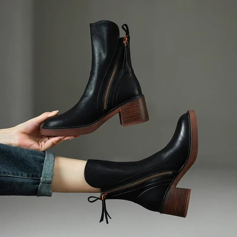 Women's Ankle Boots – Round Toe Block Heel Side Zip Tassel Casual Winter