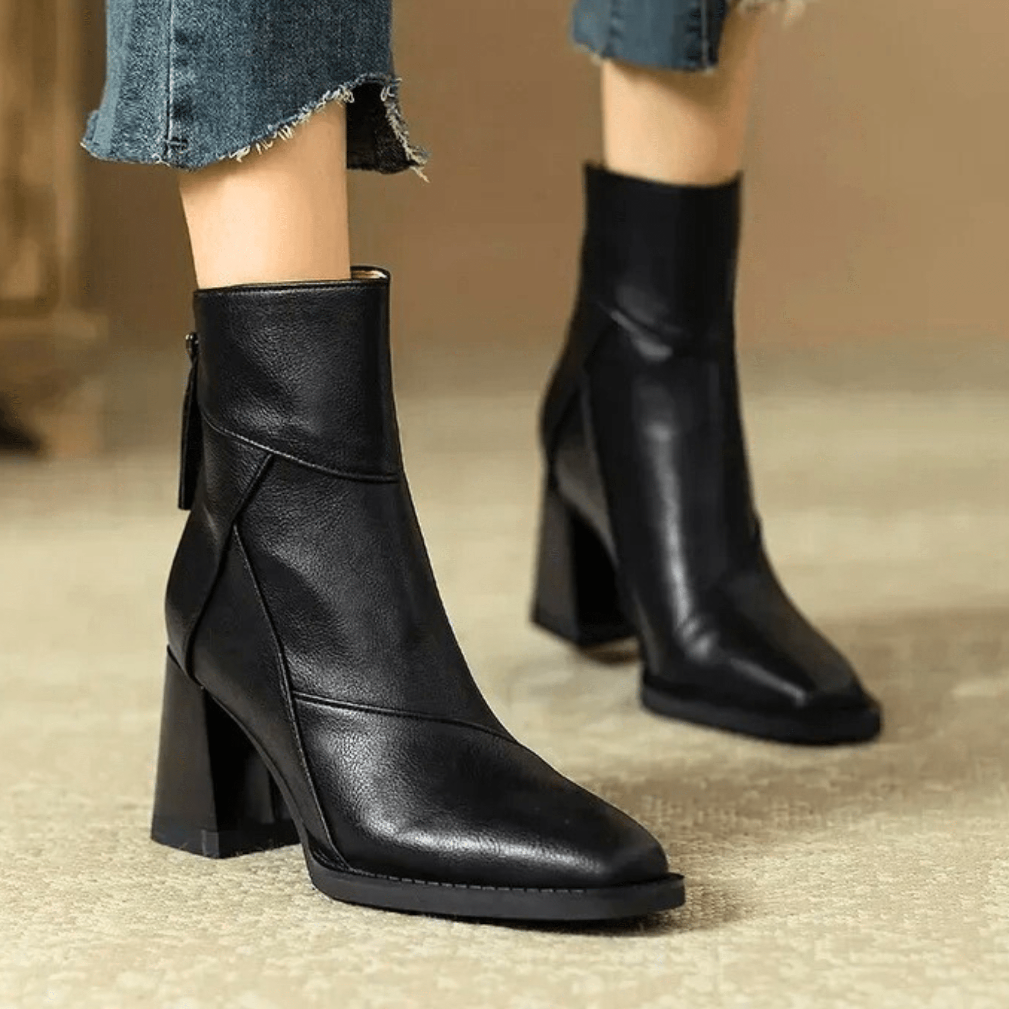Women's Back Zip Tassel Pull Block Heel Ankle Boots – Fall Winter