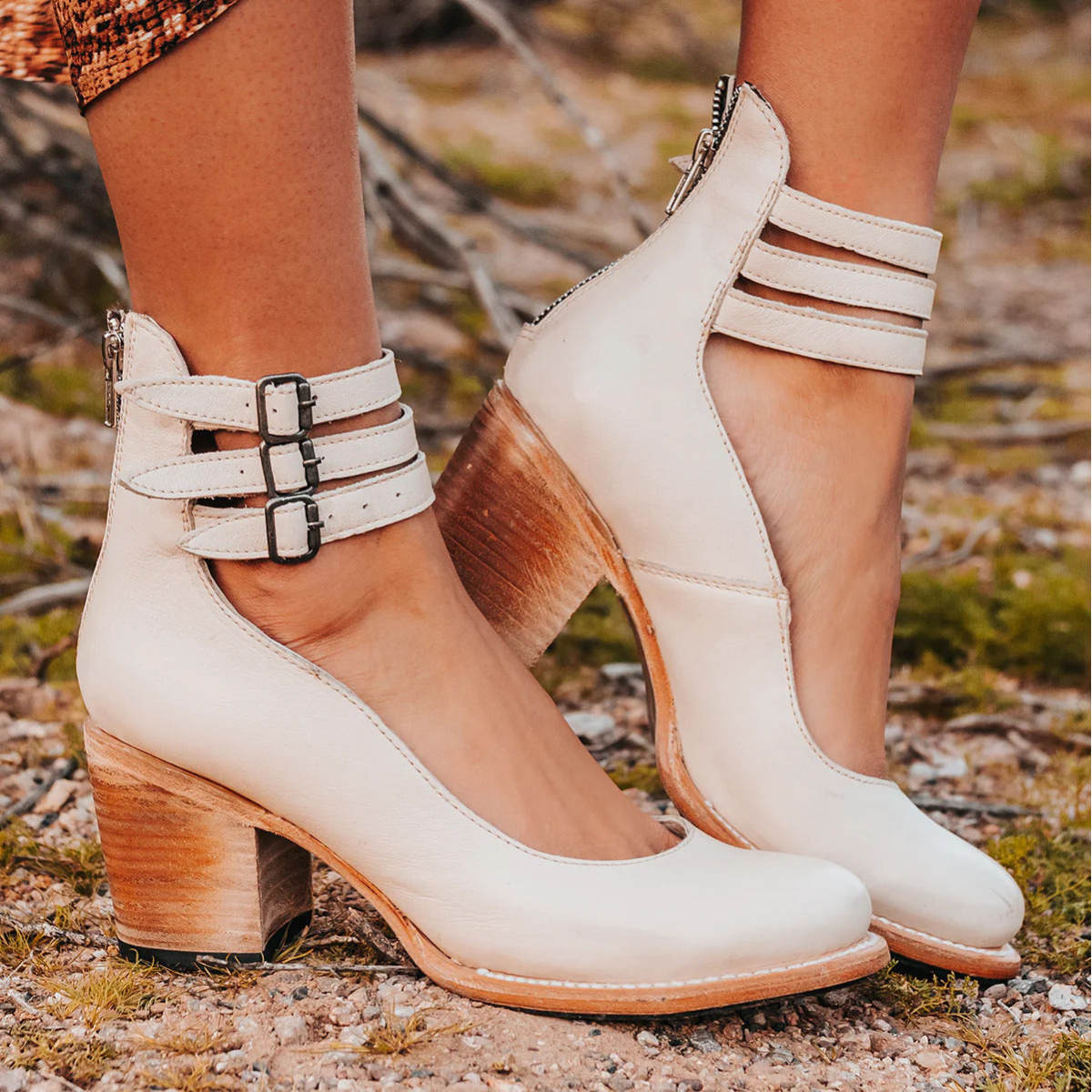 Women's Boho Ankle Boots – Double Buckle Strap Stacked Block Heel Closed Toe