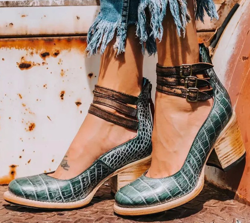 Women's Boho Ankle Boots – Double Buckle Strap Stacked Block Heel Closed Toe