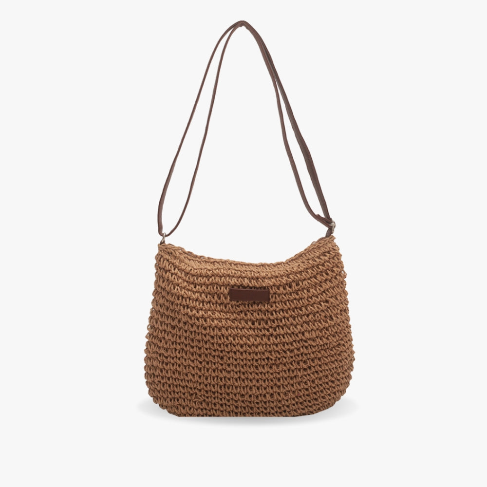 Women's Boho Woven Straw Crossbody Bag – Open Weave Bucket Summer Beach