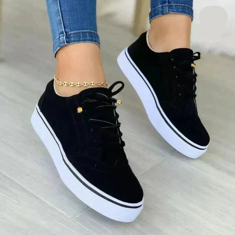 Women's Brogue Platform Sneakers – Lace Up Perforated Toe Cap Casual Daily