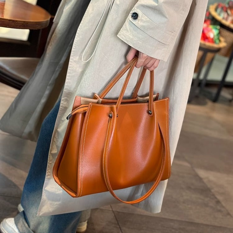 Women's Carryall Shoulder Tote Bag – Zip Top Contrast Stitch Everyday