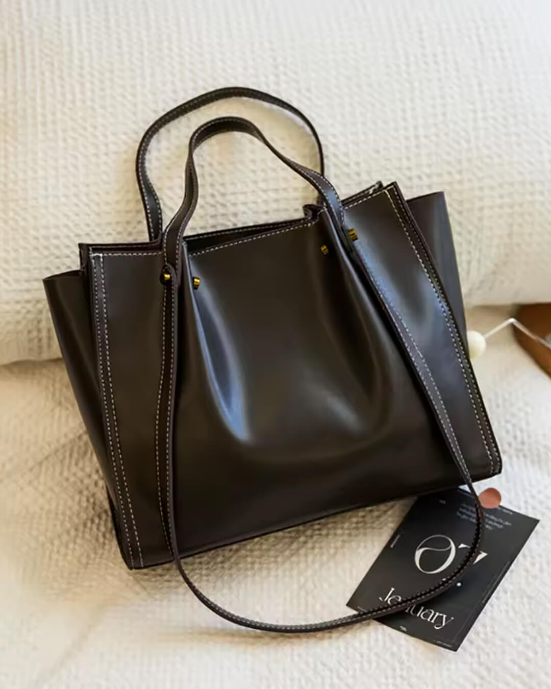 Women's Carryall Shoulder Tote Bag – Zip Top Contrast Stitch Everyday
