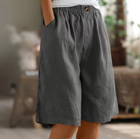 Women's Casual Cotton Linen Bermuda Shorts – Pull On Pocket Knee Length Summer