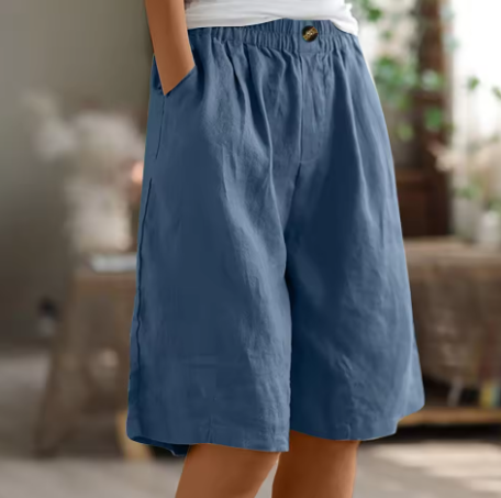 Women's Casual Cotton Linen Bermuda Shorts – Pull On Pocket Knee Length Summer