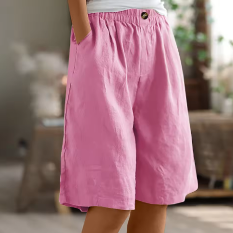 Women's Casual Cotton Linen Bermuda Shorts – Pull On Pocket Knee Length Summer