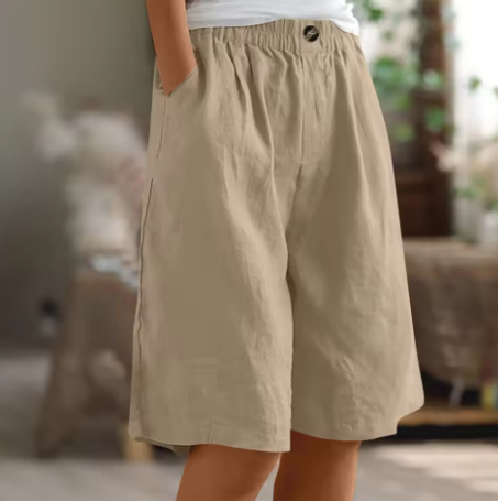 Women's Casual Cotton Linen Bermuda Shorts – Pull On Pocket Knee Length Summer