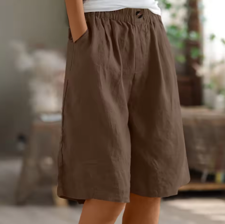 Women's Casual Cotton Linen Bermuda Shorts – Pull On Pocket Knee Length Summer