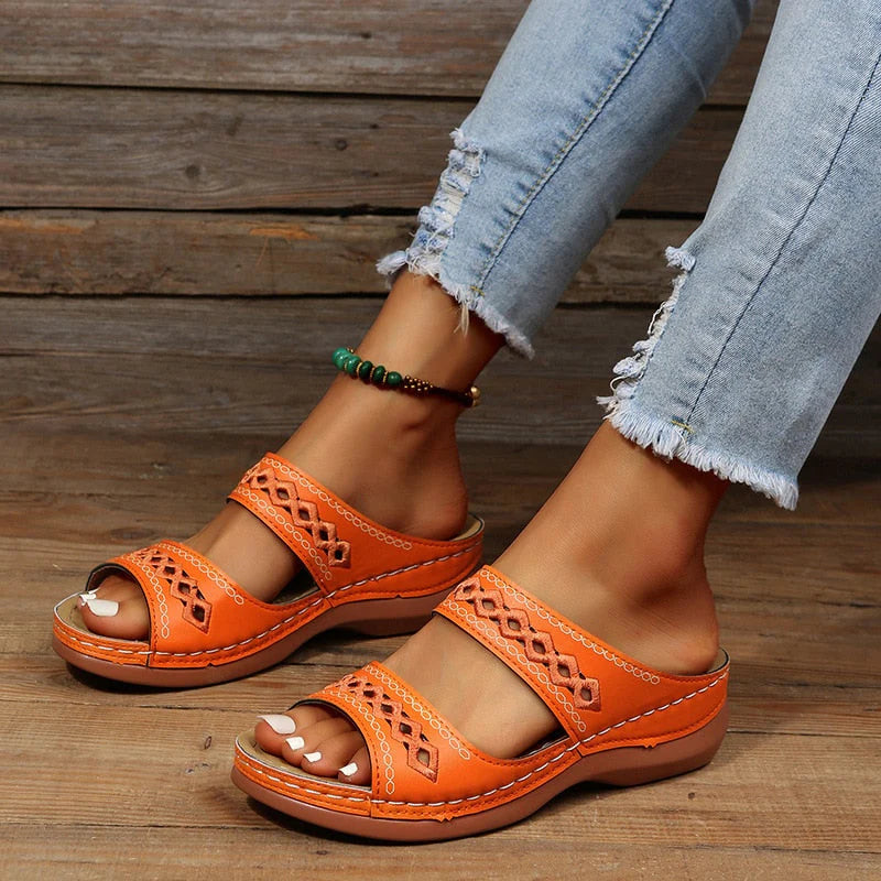 Women's Casual Cutout Sandals – Open Toe Double Strap Slip On Summer