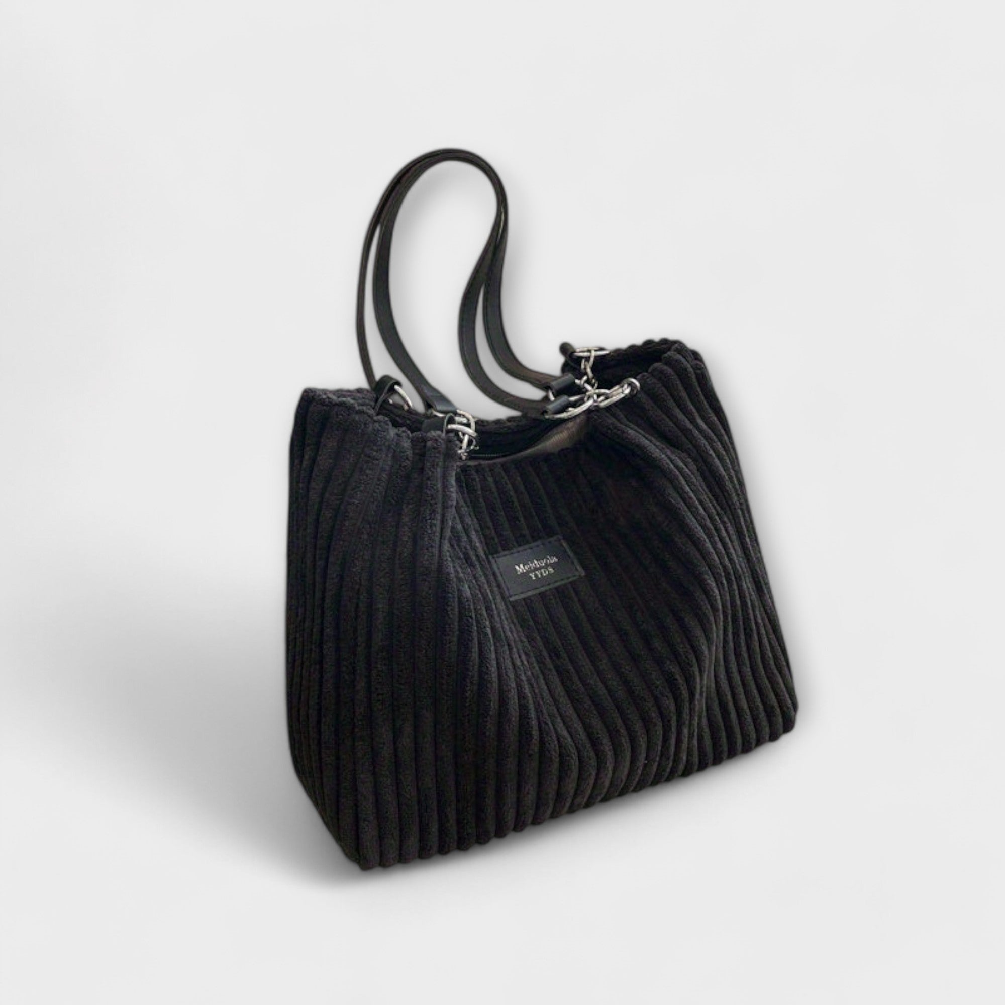Women's Casual Ribbed Corduroy Shoulder Bag – Large Open Top Ring Strap Everyday