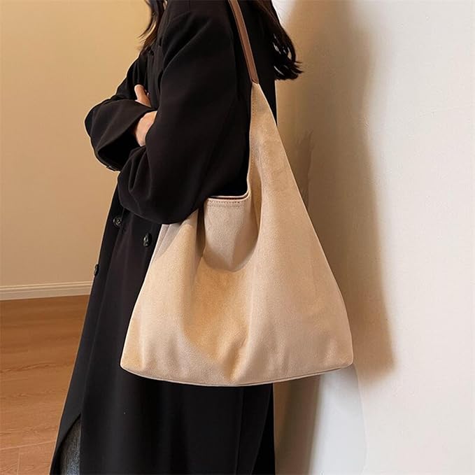 Women's Casual Suede Shoulder Bag – Wide Open Top Triangle Hobo Everyday