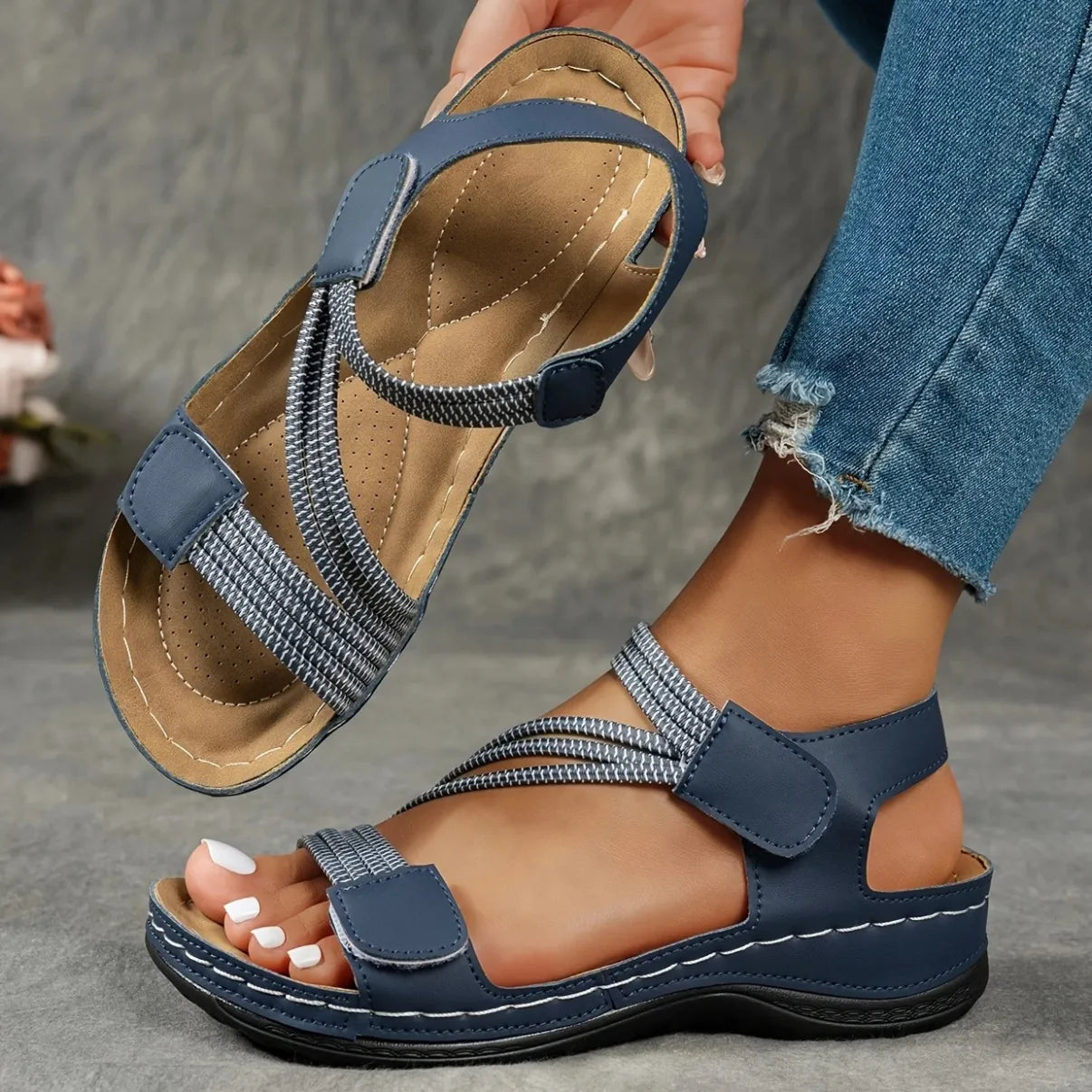 Women's Casual Wedge Sandals – Braided Band Hook Loop Open Toe Summer Walking