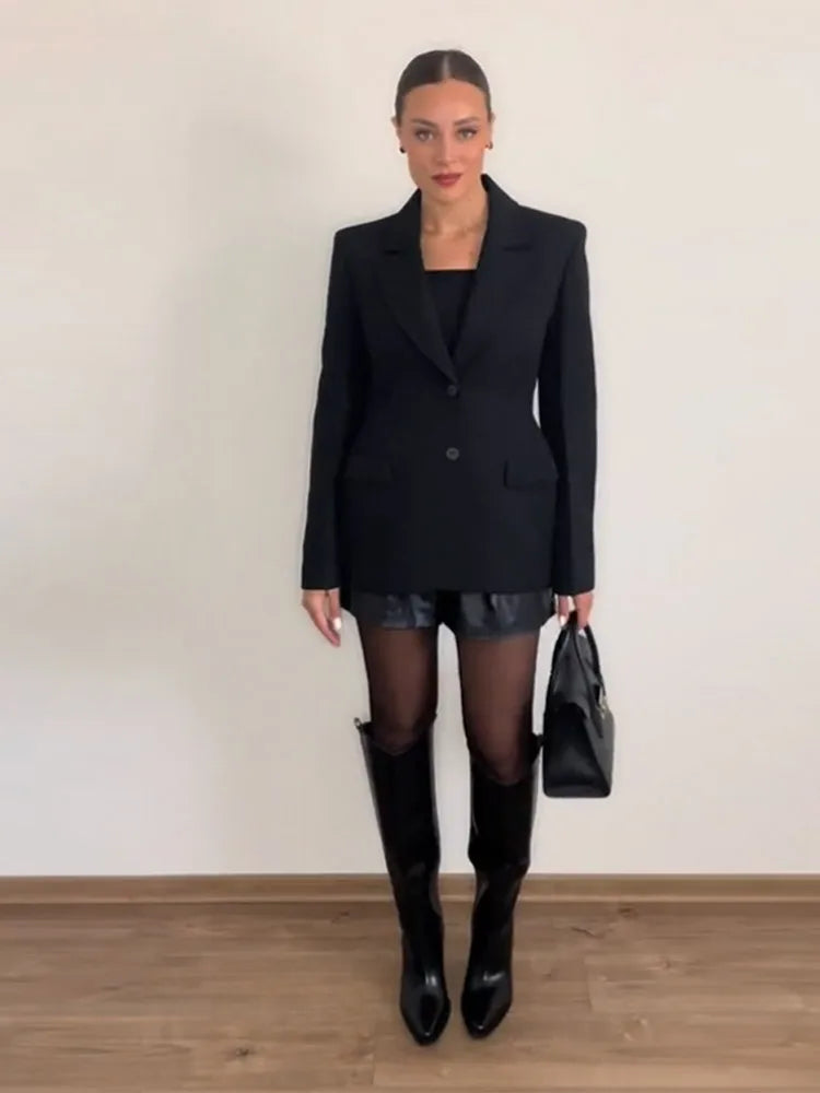 Women's Classic Tailored Blazer – Two Button Notch Lapel Long Sleeve Office
