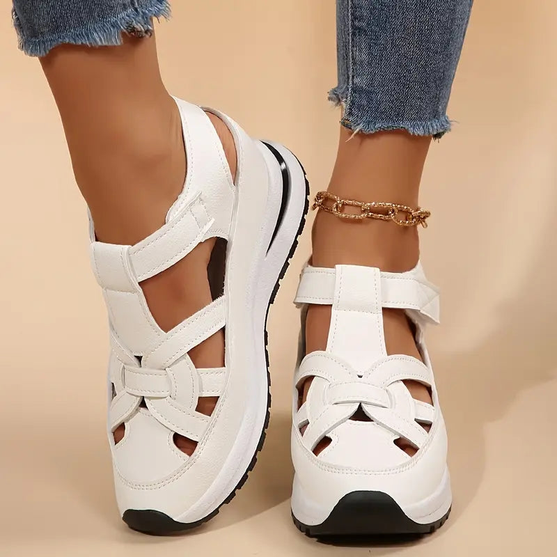 Women's Closed Toe Cutout Platform Sandals – Hook Loop Slingback Casual