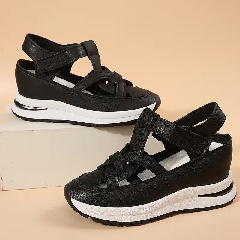 Women's Closed Toe Cutout Platform Sandals – Hook Loop Slingback Casual