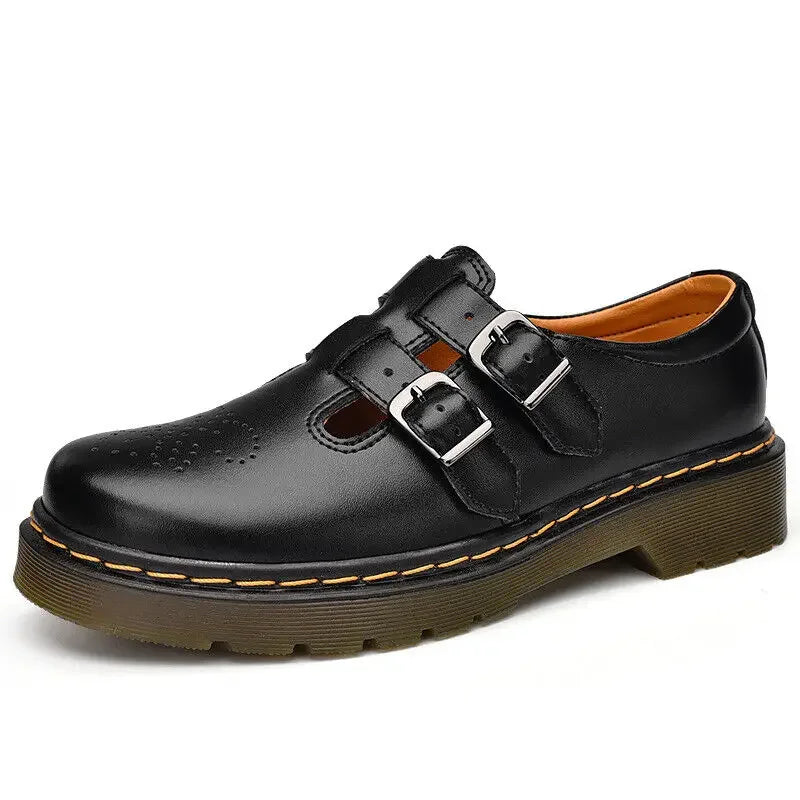 Women's Closed Toe Mary Jane Shoes – Double Buckle Strap Cut Out Round Toe Flat