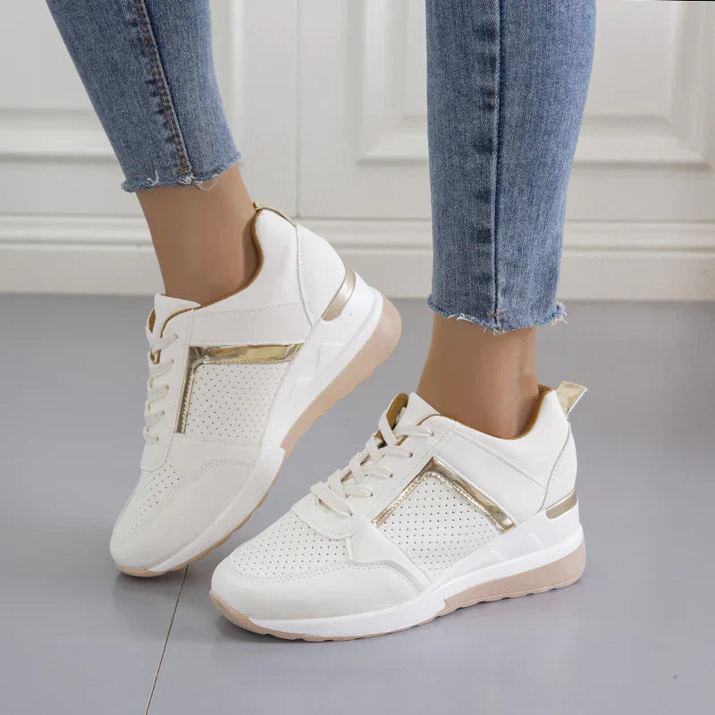 Women's Closed Toe Platform Sneakers – Lace Up Foil Panel Wedge Casual