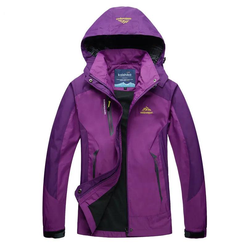 Women's Color Block Hooded Windbreaker Jacket – Zip Front Angled Pockets Outdoor