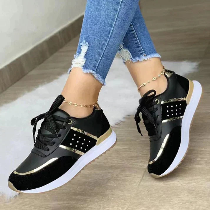 Women's Colorblock Polka Dot Sneakers – Lace Up Metallic Panel Casual Daily