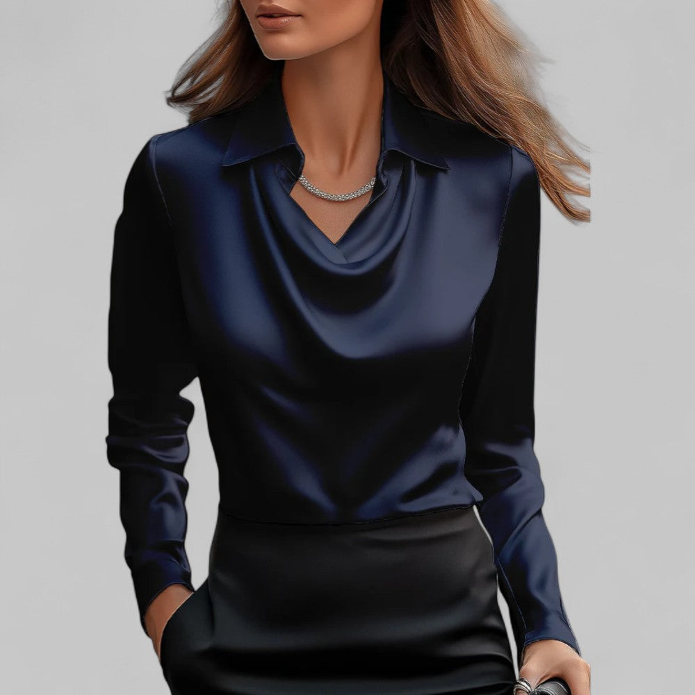 Women's Cowl Neck Blouse – Shirt Collar Long Sleeve Smart Casual Work