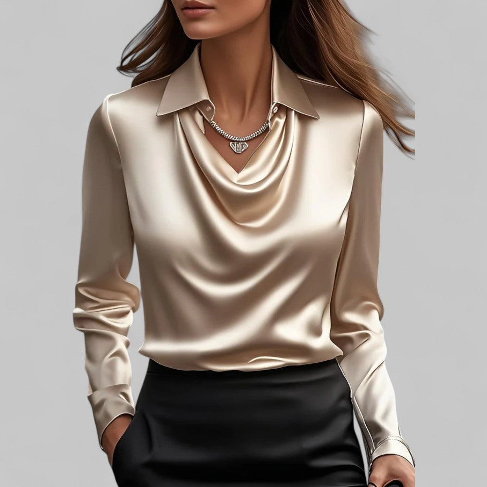 Women's Cowl Neck Blouse – Shirt Collar Long Sleeve Smart Casual Work