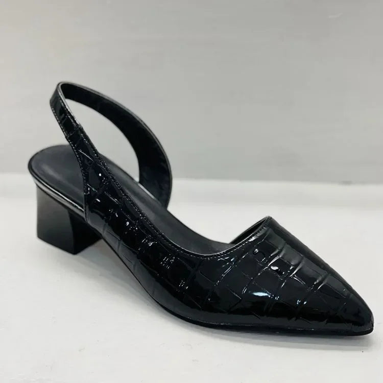 Women's Croc Embossed Pointed Toe Slingback Pumps – Block Heel Office Work