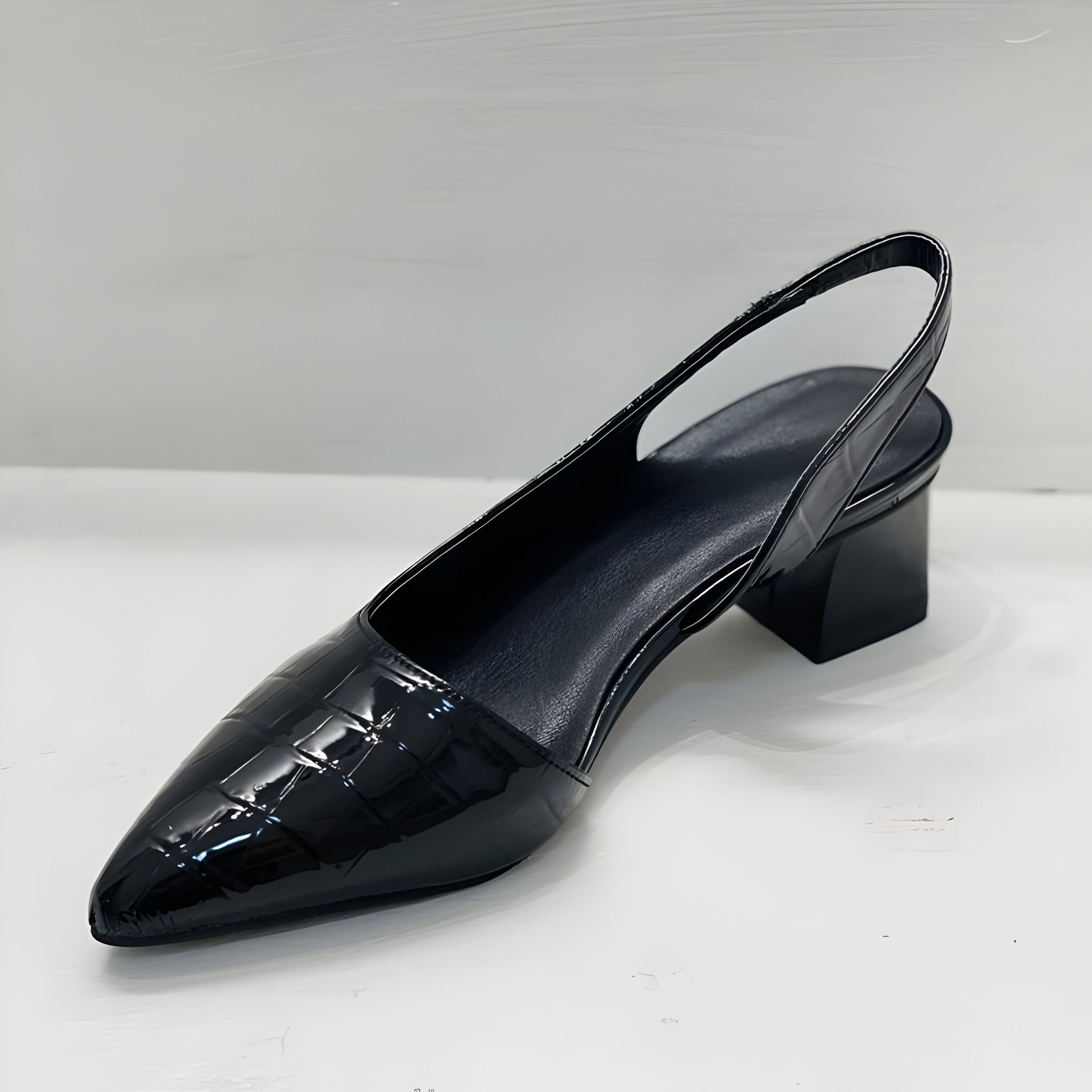 Women's Croc Embossed Slingback Pumps – Pointed Toe Low Block Heel Office