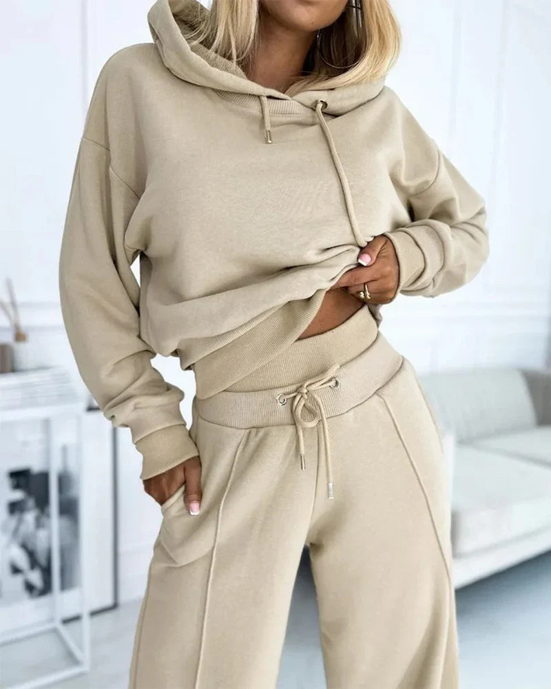 Women's Cropped Pullover Hoodie Wide Leg Pants – 2 Piece Tracksuit Set