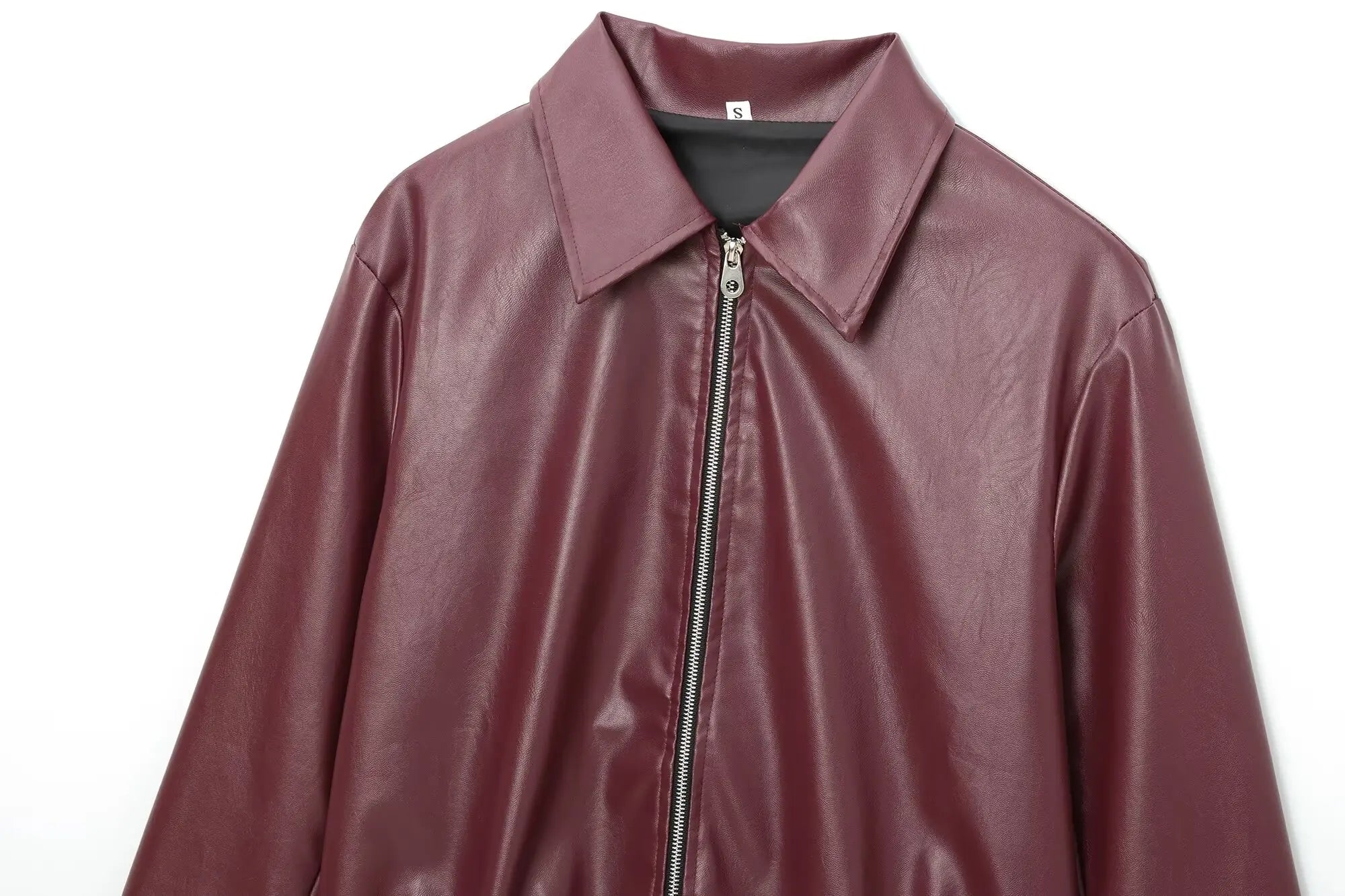 Women's Cropped Wide Collar Zip Front Jacket – Oversized Moto Biker Long Sleeve