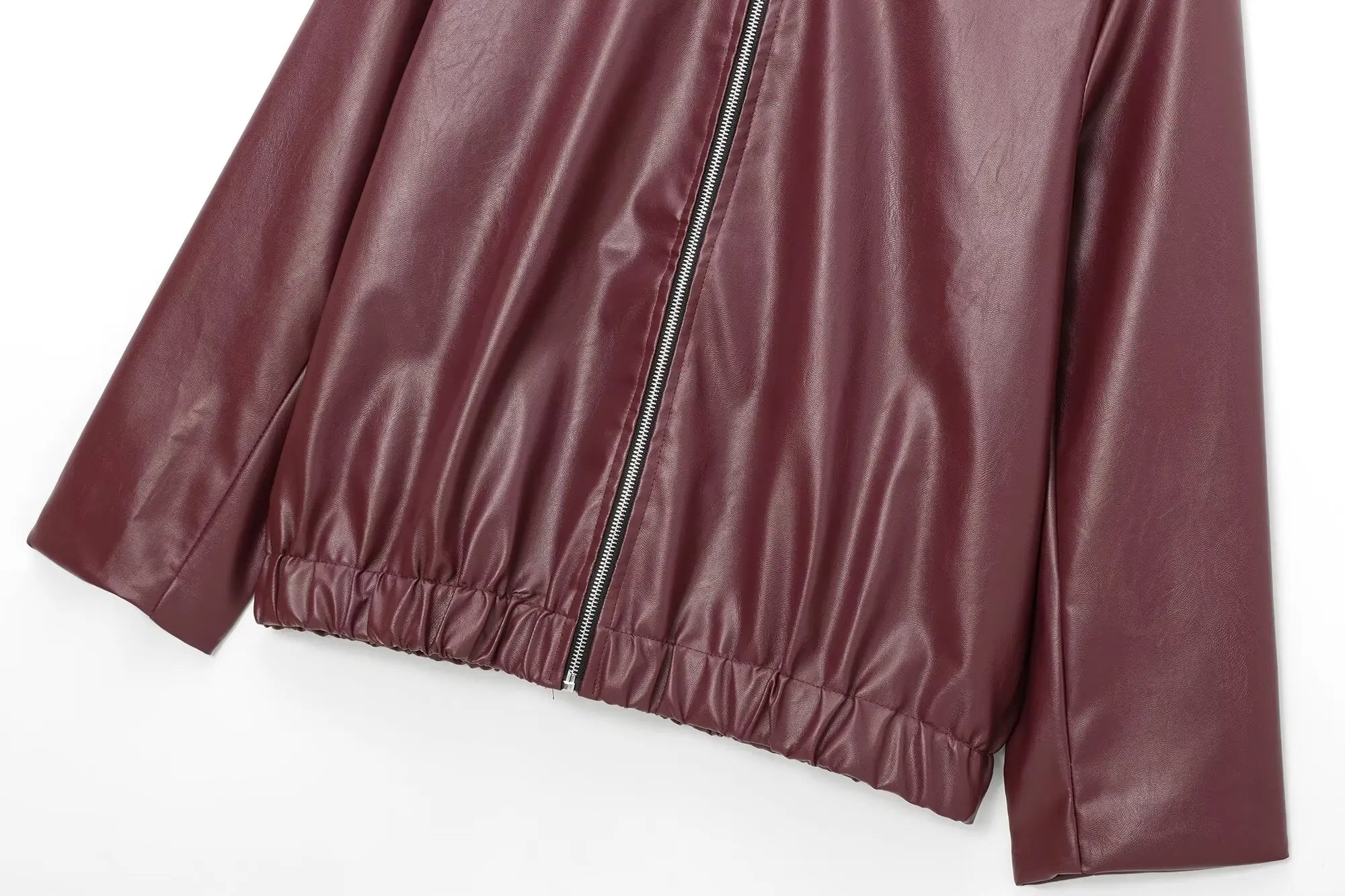 Women's Cropped Wide Collar Zip Front Jacket – Oversized Moto Biker Long Sleeve