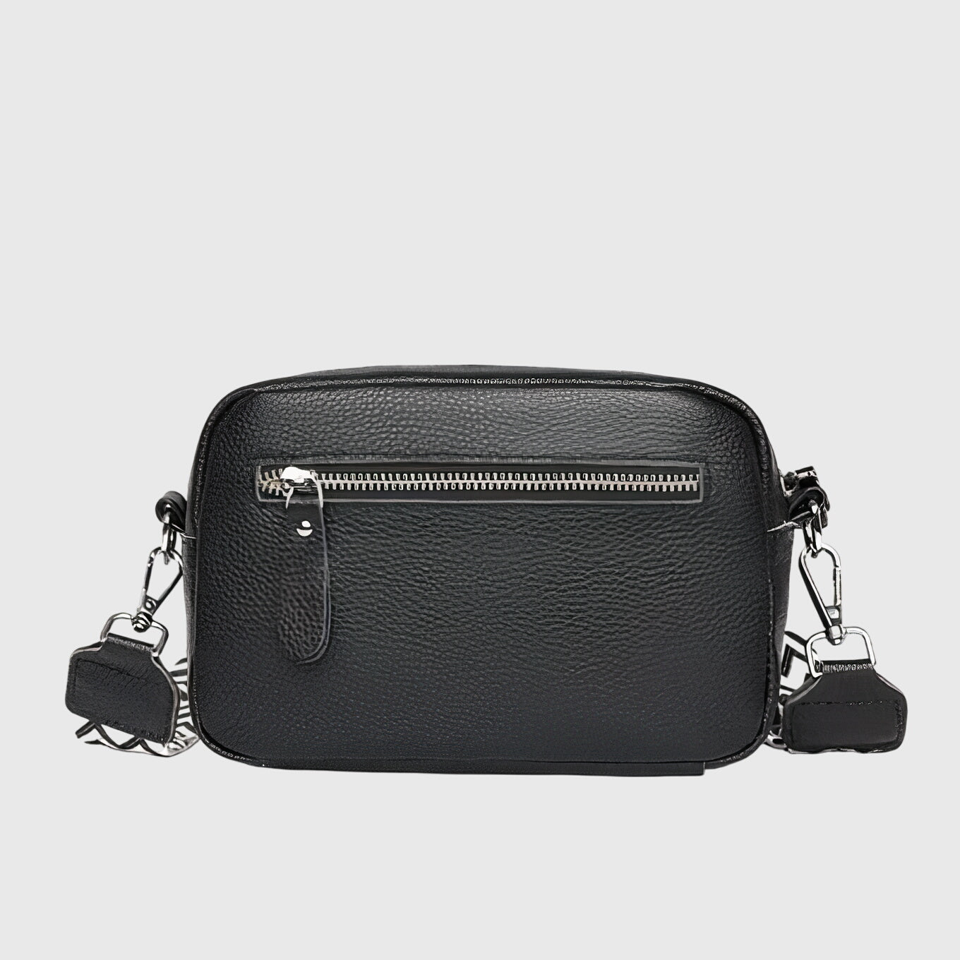 Women's Crossbody Bag – Wide Patterned Strap Pebbled Multi Zip Everyday