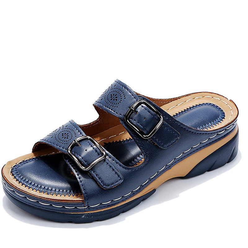 Women's Cutout Buckle Sandals – Open Toe Double Strap Casual Walking